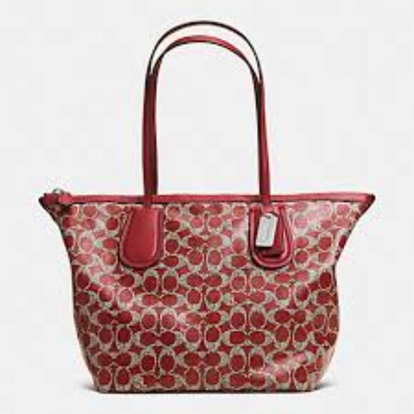 Coach Handbags - Coach Coated Canvas Taxi Zip Top Tote Handbag 33504 Red Multi